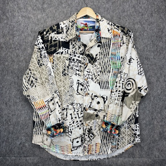 Robert Graham Shirt Men's Large Grass Skirt Surfing Devil Flip Cuff Abstract - Picture 3 of 11